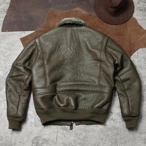 Veste en cuir véritable pour homme, en cuir de vachette pleine fleur brossé, style vintage années 1930, avec fausse fourrure à l'intérieur, veste en cuir d'hiver pour homme - Product Image 5