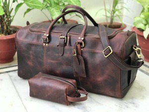 กระเป๋าหนังแท้แบบดัฟเฟิล กระเป๋าเดินทางวินเทจสำหรับวันหยุดสุดสัปดาห์  ขนาดใหญ่ น้ำหนักเบา ซิปปิด  สำหรับทุกเพศ  ขายตรงจากโรงงาน - Product Image 2