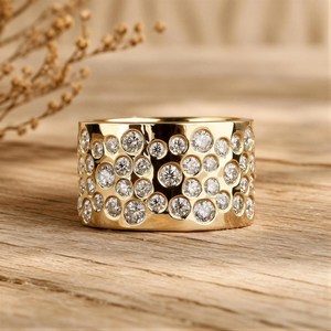 Bague Cigare Unisexe en Or Massif 10K 14K 18K avec Diamant de Laboratoire Rond Certifié IGI Couleur DEF Pureté VS VVS, Sertie en Bezel, pour Mariage - Product Image 1