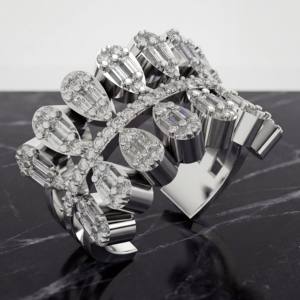 Luxury 925 Sterling <b>Silver</b> Wide Band Diamond Cluster <b>Ring</b> with Baguette Cut Stones <b>Statement</b> Jewelry for Women - Product Image 1