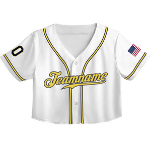 Crop top de baseball personnalisé pour femme, avec nom, numéro et logo d'équipe nationale, en jersey léger blanc à col en V et manches courtes - Product Image 2