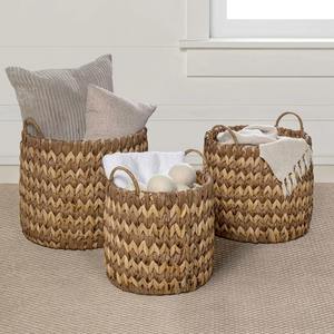 Ensemble de 3 paniers de rangement en jacinthe d'eau tressés à la main, bicolores, faits à la main, vente en gros, écologiques, fabriqués au Vietnam - Product Image 5