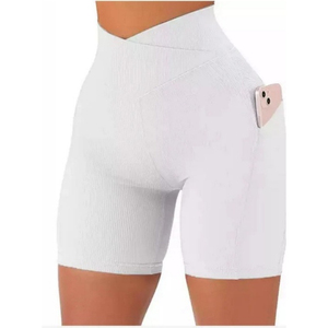 High Waist <b>Women's</b> Breathable Oxford Fabric Elastic Knitted <b>Shorts</b> with Pockets Zipper Fly Casual Fit Regular Style <b>Black</b> - Product Image 2