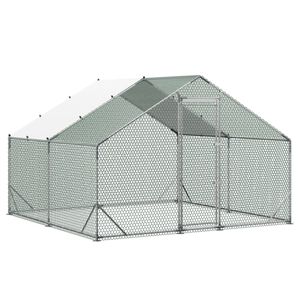 Grande Pollaio in Metallo 9.8 X 9.8 X 6.6 ft con Recinto per Polli, Copertura Impermeabile, Struttura Robusta e Tetto a Spiovente per Avicoli - Product Image 1