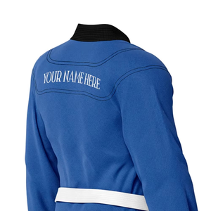 Uniformes de Karate al por Mayor, Trajes de Karate Gi 100% Algodón/Poliéster de Secado Rápido y Transpirables, Personalizados en Negro y Azul, Varias Tallas - Product Image 5