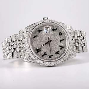 Reloj de Lujo con Correa de Acero Inoxidable, Analógico de Cuarzo, Logotipo Personalizado, Joyería Hip Hop de Oriente Medio, con Lupa de Fecha - Product Image 1