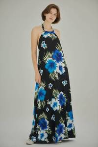 Summer Halter Neck Paisley Pattern Breathable Eco-Friendly Washable Rayon Woven <b>Loose</b> Boho Casual Knee-Length Backless <b>Dress</b> - Product Image 4