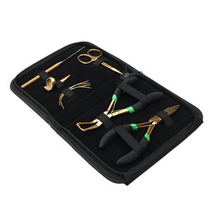 Kit complet d'outils pour extensions de cheveux noirs, comprenant des pinces pour extensions, des pinces à sertir, des pinces pour extensions à bandes, des mini-ciseaux et des aiguilles à coudre. - Product Image 1