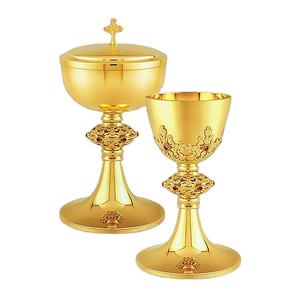 Ciborio y Cáliz Dorados Brillantes. Este Cáliz con Relieve Chapado en Oro y Plata es Hecho a Mano con Latón de Alta Calidad - Product Image 1