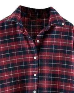 Camisa de franela a cuadros para mujer, color borgoña y azul marino, manga larga, con botones, corte holgado, estilo informal, para otoño e invierno. - Product Image 4