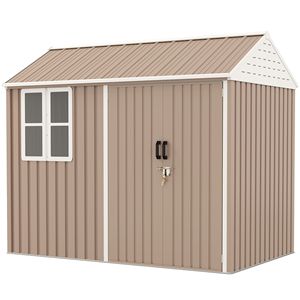Casetta da Giardino in Metallo Marrone 8FT X 6FT, Extra Large, per Attrezzi da Esterno, con Porte, Finestre e Prese d'Aria, Struttura in Lega e Plastica - Product Image 1