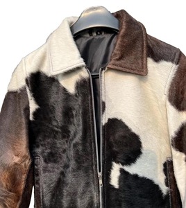 Men's Real Cowhide Leather <b>Jacket</b> Genuine Hair-on-Hide <b>Western</b> Cow Print Patchwork Bomber Coat Vintage Biker Outerwear - Product Image 2
