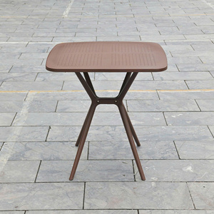 Brown Colored Square Molded <b>Plastic</b> <b>Table</b> with X <b>Table</b> Leg - A Compact, waterproof Outdoor <b>Plastic</b> <b>Table</b> for an Garden Evening - Product Image 1