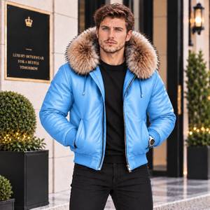 Chaqueta de Aviador de Cuero de Lujo para Hombre con Capucha de Piel de Zorro, Interior a Cuadros, Abrigo de Invierno Premium para Exteriores, Chaqueta de Cuero Hombre - Product Image 2