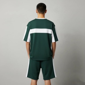 Conjunto de Chaqueta Deportiva y Pantalones Cortos para Hombre, Color Azul Marino con Ribete en Contraste, Manga Larga, Cuello Alto, Transpirable, Corte Regular, para Todas las Temporadas - Product Image 3