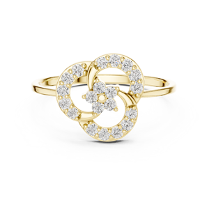 Anillo minimalista de oro amarillo macizo de 14k con forma de flor para mujer, con diamantes de corte brillante redondo y piedras cultivadas en laboratorio, para uso diario. - Product Image 1