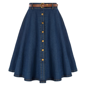 Women's Straight Light Denim Skirts Maxi Custom Designed High Waisted Button Zipper Vintage Washed Streetwear Summer Party - Product Image 3