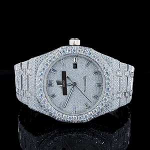 Montre-bracelet de luxe pour homme en acier inoxydable avec cadran en verre et moissanite VVS de qualité supérieure, prix d'usine, vente chaude - Product Image 1