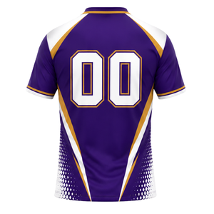 Customized Purple White Gold Sublimated Volleyball Jersey Short Sleeve Team Sports Clothing Match Training Performance Shirt - Product Image 2