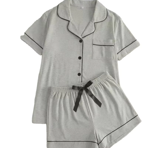Solid Color Short Sleeve Shorts Sleepwear Set Women Loose Full Length Adult Women's Sleepwear Women's Solid Color Pure Pajama - Product Image 2