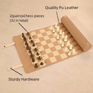 กระดานหมากรุกหนังแบบพับได้ กระดานเดินทางแบบม้วนได้ ชุดเล่นสำหรับทุกเพศ - Product Image 4