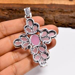 Pendentif en quartz rose multi-pierres, croix en argent sterling, pierre précieuse rose, collier fait main, bijou d'amour apaisant, cadeau pour elle - Product Image 2
