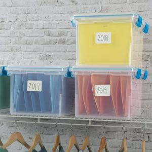 4 Pack 32 Qt Clear <b>Plastic</b> <b>Storage</b> <b>Bins</b> with Gasket Sealed Blue Lids - Product Image 3