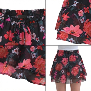 Women's Floral Ruffled Lightweight Breathable Above Knee <b>Elastic</b> <b>Waist</b> Boho Mini <b>Skirt</b> Summer Spring - Product Image 4