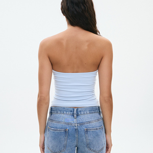Wholesale Women's Sky <b>Blue</b> Bandeau <b>Top</b> Double Layer Stretch Polyester Spandex Strapless <b>Crop</b> <b>Top</b> - Product Image 2