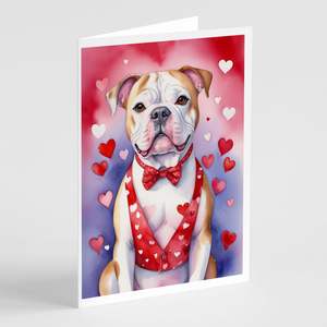 Whimsical American Bulldog My Valentine Tarjetas de felicitación Paquete de 8 tarjetas de notas en blanco con sobres A7 Tamaño 5x7 - Product Image 1