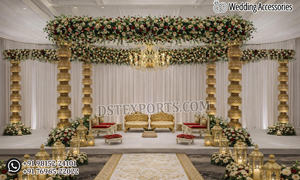 Magnifique Mandap de mariage de style romain en or blanc, Mandap Royal Vivah pour les mariages d'Inde du Sud, Mandap sur le thème du Manavarai d'Inde du Sud - Product Image 5