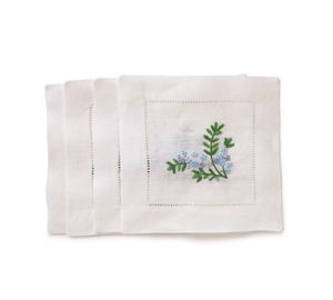 Servilletas de Cóctel Personalizadas al por Mayor, Bordadas a Mano con Flores, 6x6 Pulgadas, con Dobladillo, Duraderas, Reutilizables, 100% Lino Blanco, para Hogar, Hotel, Bar - Product Image 3