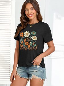 Camiseta Informal Estampada para Mujer, Diseño Gráfico Moderno, Top de Algodón Suave, Cómodo y Ligero para el Verano, Moda Elegante para Damas - Product Image 2