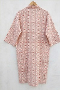 Hand Block Print Cotton Kimono Robe Women Soft Stand Collar Luxury Nightgown All Season Lounge Wear - Product Image 5