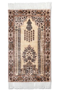 Alfombra de Oración Islámica de Viscosa con Sensación de Seda en Color Marfil y Beige, Directo de Fábrica, Alfombra de Adoración Musulmana Premium Disponible al Mejor Precio - Product Image 5