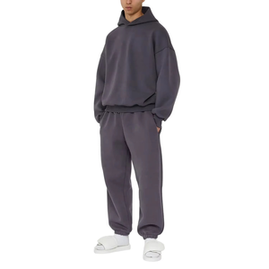 Conjunto de Sudadera con Capucha para Hombre, Color Sólido, Felpa, Informal, para Otoño, 100% Algodón, Felpa Francesa, Conjunto Deportivo - Product Image 2