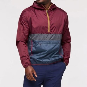 <b>Men</b> Burgundy Color Block <b>Packable</b> Windbreaker <b>Jacket</b> Half Zip Hooded Pullover Lightweight Windproof Outdoor Sports <b>Jacket</b> - Product Image 1