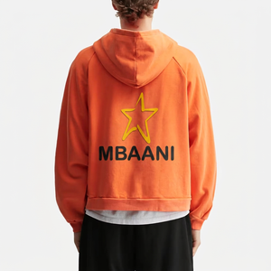 MBAANI Men's <b>Orange</b> Hooded Zip-Up Sweatshirt Regular Fit Star Logo Casual Autumn Wear Cotton French Terry <b>Hoodie</b> - Product Image 2