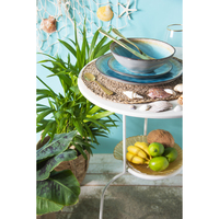 Service de vaisselle durable de 12 assiettes rondes en porcelaine bleu clair, minimaliste, peint à la main, glaçure réactive, fabriqué par Excelsa