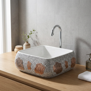 Luxury Royal Style Magenta Pink Ceramic Countertop Wash Basin With Golden Design For Villa And Hospital - Product Image 4