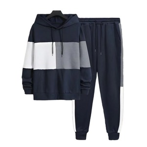 Chándal Unisex Azul Marino con Bloques de Color, Ligero, de Poliéster/Algodón, con Capucha, Pantalón Largo, Bolsillos Laterales, Estilo Urbano - Product Image 1