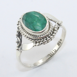 Elegante y elegante anillo de joyería fina para mujer, Esmeralda teñida, Plata sólida para compromiso, aniversario de boda, perlas de diamantes, piedras principales - Product Image 3