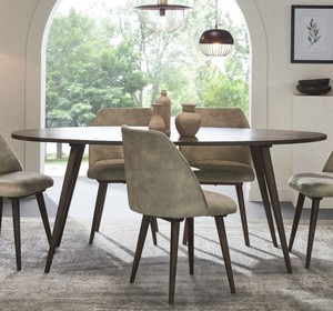 Ensemble de salle à manger en bois de style moderne du milieu du siècle, table ovale avec 6 chaises rembourrées, meubles durables pour la salle à manger - Product Image 1