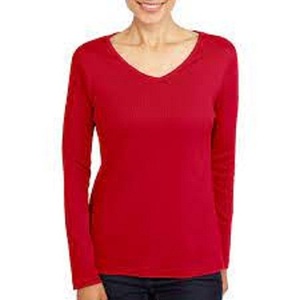 Camiseta de Verano para Mujer, Cuello en V, Tejido de Punto, Manga Larga, Corte Regular, 100% Algodón, 240g, Estampado Serigrafiado STELLAR, Color Rojo - Product Image 3