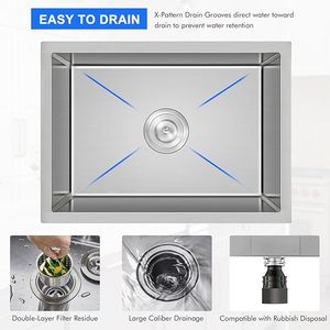 THCSS-0554 làm bằng tay 304 bồn rửa bằng thép không gỉ, góc R10, lưu vực lớn, chống vết bẩn, hoàn hảo cho nhà bếp chuyên nghiệp - Product Image 6