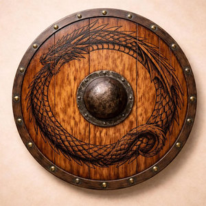 Bouclier rond en bois Viking artisanal, design traditionnel nordique, bois durable pour déguisement, exposition et décoration intérieure - Product Image 1