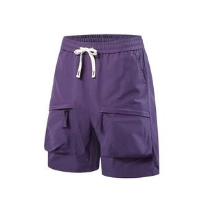 Men's Purple <b>Cargo</b> <b>Shorts</b> Mid Waist Drawstring Quick Dry Casual Bermuda <b>Shorts</b> With Pockets 100% Polyester - Product Image 1