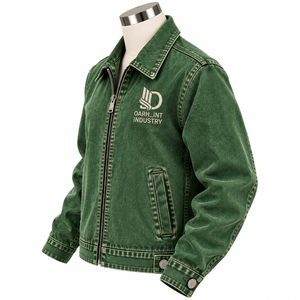 Chaqueta de Mezclilla Verde para Hombre, Cierre de Cremallera Frontal, Bordado, Casual, Otoño, Corte Regular, Tejido de Poliéster - Product Image 3