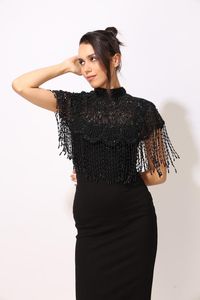 Elegante Capa de Hombro de Nailon con Flecos Bordados a Mano para Mujer, Vestido de Noche, Ropa para Fiesta de Bodas, Marca Ellora - Product Image 3