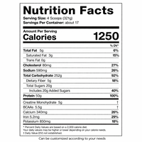 Poudre de Protéine de Lactosérum Certifiée GMP OEM pour Prise de Masse, 12lb, 50g de Protéines, 5g de Créatine Monohydrate, 5.5g de BCAA par Portion, 1250 Calories